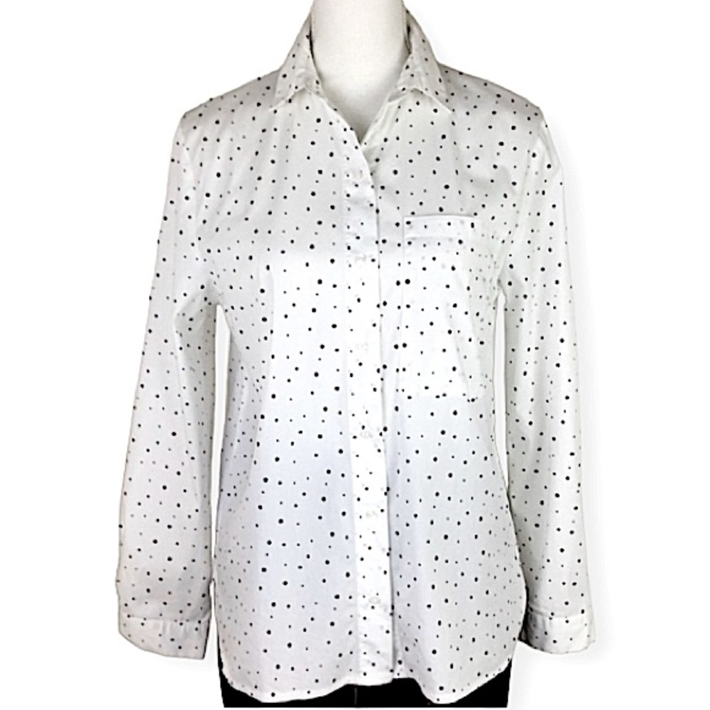 Zara White polkadot button up shirt size extra small